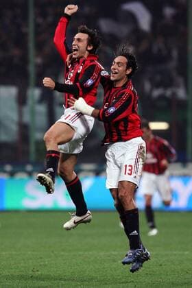 Andrea Pirlo (li.) und Alessandro Nesta (beide Milan) - Torjubel Fußball Herren Serie A 2005 2006, 1. Italienische Liga, AC Mailand Gruppe Mailand Begeisterung, Freude,