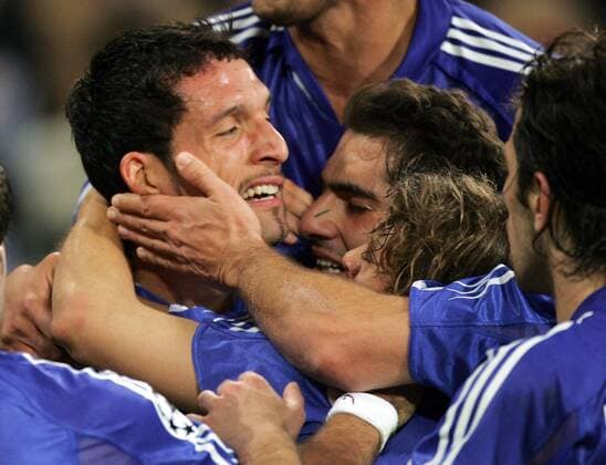 Torjubel Schalke, v. li.: Kevin Kuranyi, Hamit Altintop und Rafinha Fußball EC 1 Herren Champions League 2005 2006, FC Schalke 04 Gruppe Gelsenkirchen Freude, Begeisterung,