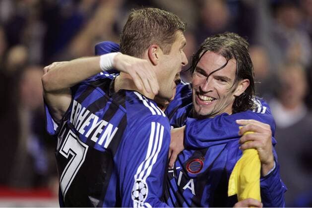 Sven Vermant (re.) und Gert Verheyen (beide FC Brügge) - Torjubel -  Fußball EC 1 Herren Champions League 2005 2006, Club Brügge KV Gruppe Brügge Freude,