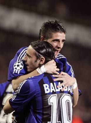 Javier Garcia Portillo (re.) und Bosko Balaban (beide FC Brügge) - Torjubel -  Fußball EC 1 Herren Champions League 2005 2006, Club Brügge KV Gruppe Brügge Freude,