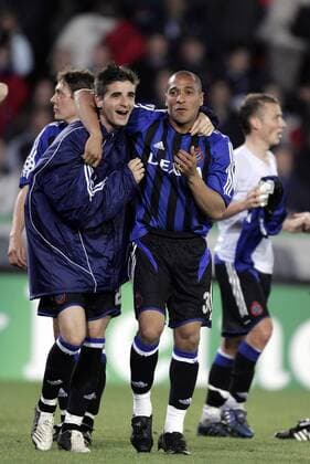 Javier Garcia Portillo (li.) und Victor (beide FC Brügge) - Schlußjubel -  Fußball EC 1 Herren Champions League 2005 2006, Club Brügge KV Gruppe Brügge Freude,