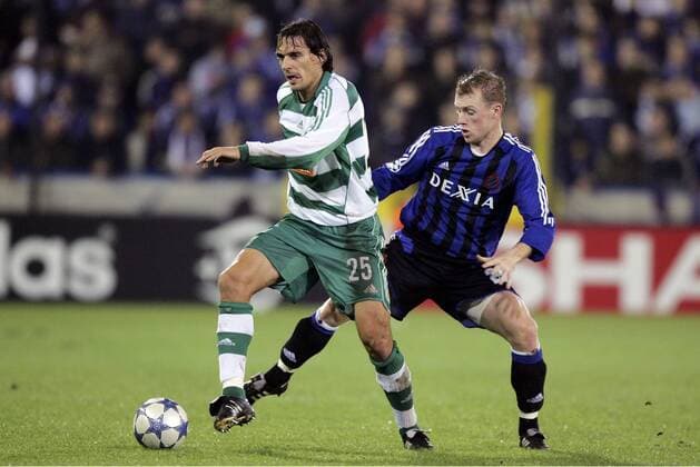 Marek Kincl (Rapid Wien, li.) gegen Birger Maertens (FC Brügge) -  Fußball EC 1 Herren Champions League 2005 2006, Club Brügge KV - SK Rapid Wien 3:2 Gruppe Brügge Dynamik,