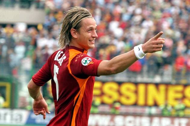 Philippe Mexes (Roma) jubelt -  Fußball Herren Serie A 2005 2006, 1. Italienische Liga, AS Rom Einzelbild Messina Freude,