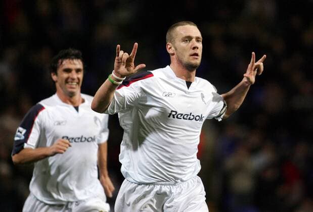 Kevin Nolan (Bolton) - Torjubel -  Fußball Herren English Premier League 2005 2006, 1. Englische Liga, Bolton Wanderers Einzelbild Bolton Freude,