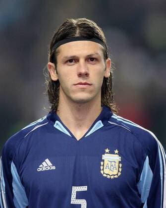 Martin Demichelis (Argentinien) während der Hymne Fußball Länderspiel Herren Länderspiel 2005, Test, Testspiel, Freundschaftsspiel, Nationalmannschaft, Nationalteam Porträt Genf