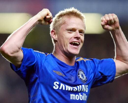 Damien Duff (Chelsea) lässt beim Torjubel seine Muskeln spielen -  Fußball Herren English Premier League 2005 2006, 1. Englische Liga, Chelsea FC London Einzelbild London Freude,