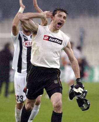 Torwart Morgan de Sanctis (Udine) - Schlussjubel -  Fußball EC 1 Herren Champions League 2005 2006, Udinese Calcio Einzelbild Athen Glück, Freude, Begeisterung,
