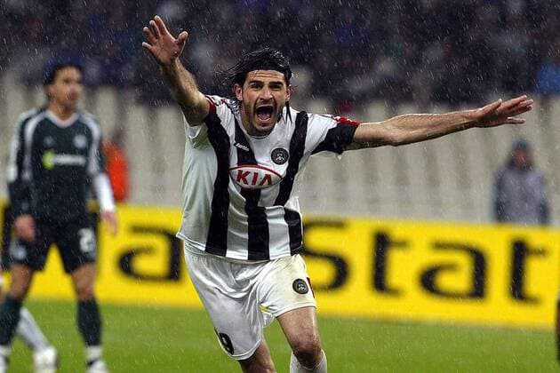 Torschütze Vincenzo Iaquinta (Udine) jubelt -  Fußball EC 1 Herren Champions League 2005 2006, Udinese Calcio Einzelbild Athen Glück, Freude, Begeisterung,
