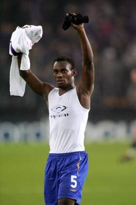 Mickael Essien (Chelsea) - Schlussjubel Fußball EC 1 Herren Champions League 2005 2006, RSC Anderlecht - Chelsea FC London 0:2 Einzelbild pan11547 Brüssel Freude,  