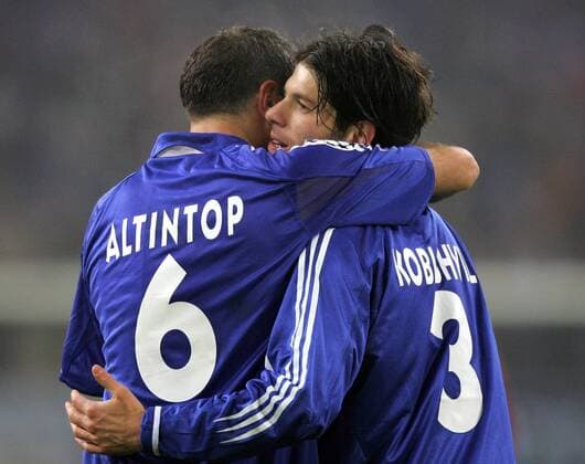 Levan Kobiashvili (re.) und Hamit Altintop (beide Schalke) - Torjubel Fußball EC 1 Herren Champions League 2005 2006, FC Schalke 04 Gruppe Gelsenkirchen Freude,