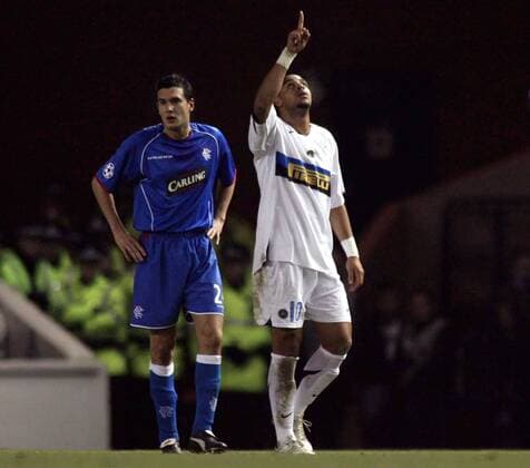 Adriano (Inter, re.) - Torjubel, daneben Ian Murray (Glasgow Rangers) enttäuscht -  Fußball EC 1 Herren Champions League 2005 2006, Glasgow Rangers - FC Internazionale Mailand 1:1 Gruppe Glasgow Freude,