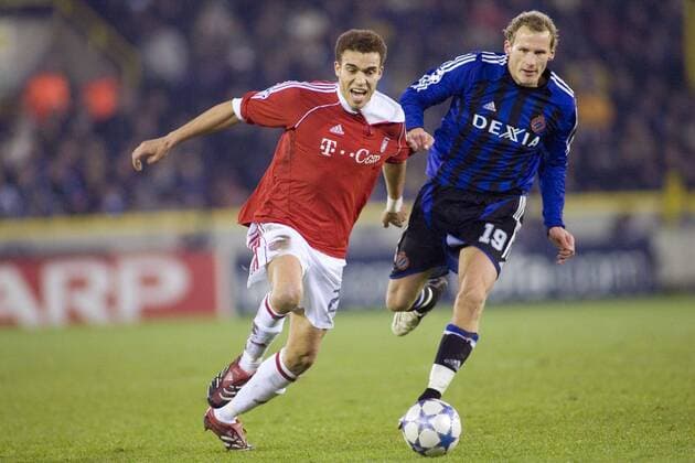 Valerien Ismael (Bayern, re.) gegen Rune Lange (FC Brügge) Fußball EC 1 Herren Champions League 2005 2006, Club Brügge KV - FC Bayern München 1:1 Gruppe Brügge Dynamik,