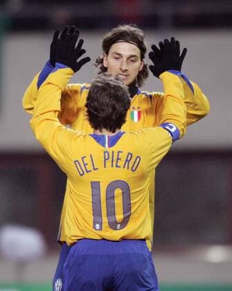 Zlatan Ibrahimovic (hi.) und Alessandro Del Piero (beide Juventus) - Torjubel Fußball EC 1 Herren Champions League 2005 2006, Juventus Turin, Juve Gruppe Wien Freude,