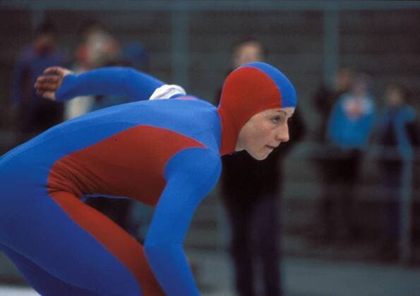 Christa Rothenburger (DDR) - Start Eisschnellauf OS Winter Damen Olympische Winterspiele 1980, Olympia, Olympiade, Spiele, Vdia Einzelbild Lake Placid