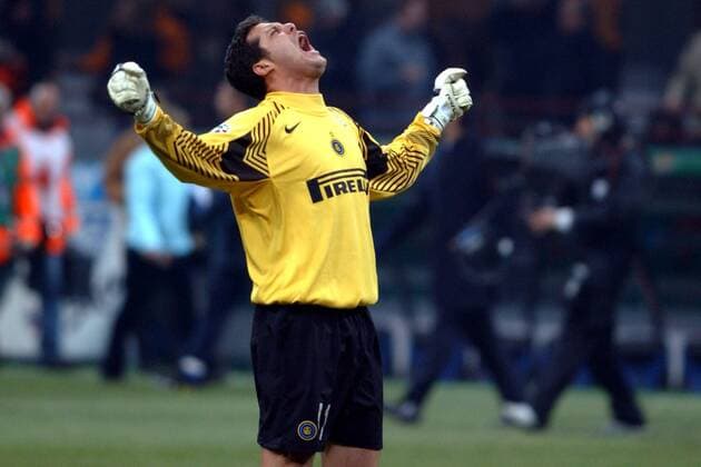 Torwart Julio Cesar (Inter) - Schlußjubel Fußball Herren Serie A 2005 2006, 1. Italienische Liga, FC Internazionale Mailand Einzelbild Mailand Freude, Begeisterung,