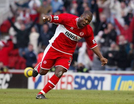 Yakubu Ayegbeni (Middlesbrough) - Torjubel -  Fußball Herren English Premier League 2005 2006, 1. Englische Liga, FC Middlesbrough Einzelbild Middlesbrough Begeisterung, Freude,