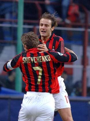 Alberto Gilardino (re.) und Andriy Shevchenko (beide Milan) - Torjubel Fußball Herren Serie A 2005 2006, 1. Italienische Liga, AC Mailand Gruppe Mailand Freude,