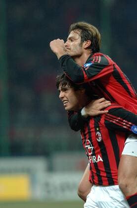 Kaka (li.) und Alberto Gilardino (beide Milan) - Torjubel Fußball Herren Serie A 2005 2006, 1. Italienische Liga, AC Mailand Gruppe Mailand Freude, Begeisterung,