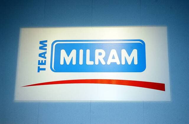 Das Logo des Radsportteams Milram Radsport Herren Straßenradsport 2006, Straße, Rad, Vorstellung, Präsentation, Pressetermin Einzelbild Bremen