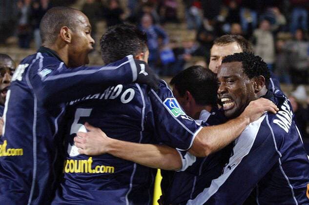 Torjubel Bordeaux, re. Jean Claude Darcheville Fußball Herren Ligue 1 2005 2006, 1. Französische Liga, Girondins de Bordeaux Gruppe pan12027 Bordeaux Freude,  