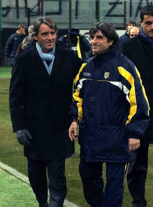 Trainer Mario Beretta (Parma, re.) und Trainer Roberto Mancini (Inter) -  Fußball Herren Coppa Italia 2005 2006, Italienischer Pokal, Pokalspiel, Serie A, 1. Italienische Liga Gruppe Mailand