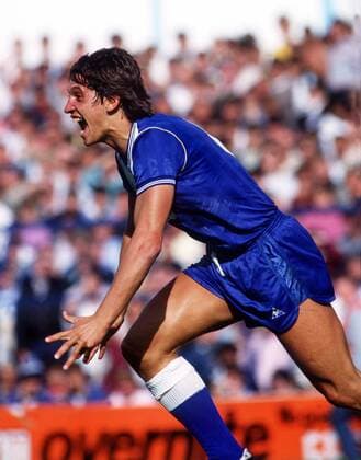 Torschütze Gary Lineker (Everton) jubelt -  Fußball Herren English First Division 1985 1986, One, 1. Englische Liga, FC Everton Einzelbild London Begeisterung, Freude,