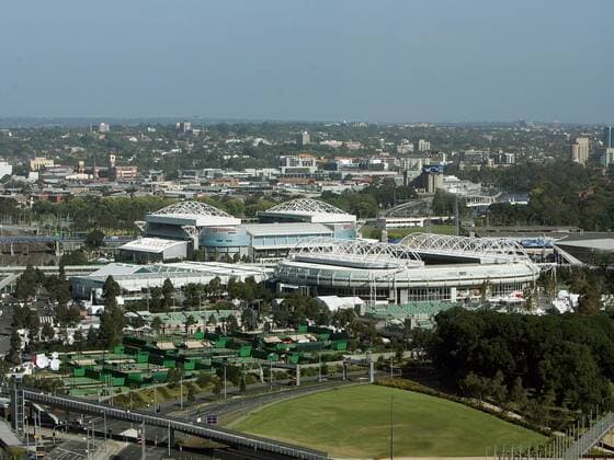 Die Rod Laver und die Vodafone Arena im Flinders Park zu Melbourne - Austragungsort der Australian Open Tennis Herren Australian Open 2006, ATP Tour, Grand Slam Totale Flinders Park Melbourne