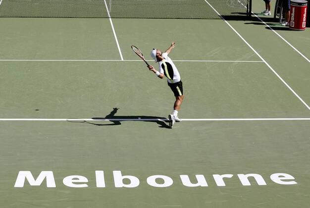 Nicolas Kiefer (Deutschland) - Aufschlag Tennis Herren Australian Open 2006, Grand Slam, ATP Tour, Hartplatz, Hardcourt, Hartplatztennis, Hartplatzturnier Totale Melbourne