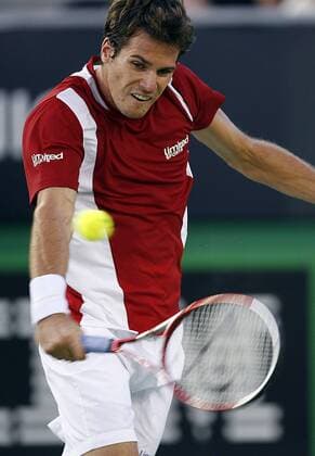 Thomas Haas (Deutschland) - Rückhand Tennis Herren Australian Open 2006, Grand Slam, ATP Tour Einzelbild Melbourne Dynamik,