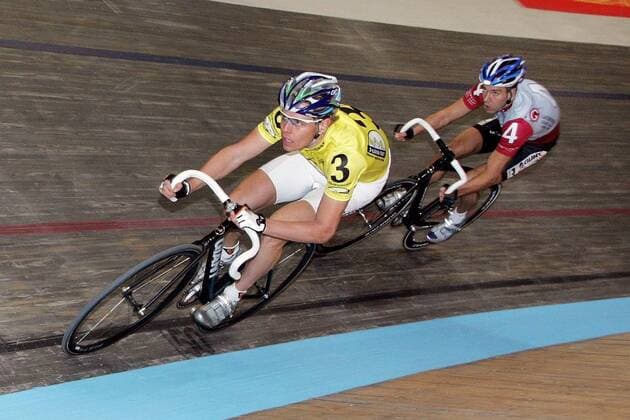 Leif Lampater (Deutschland) vor Danny Stam (Niederlande) Radsport Herren 23. Stuttgarter Sechstagerennen 2006, Sechstage, Sechs, Sixdays, six days, Rad, Bahn, Bahnradsport Gruppe Stuttgart Dynamik,