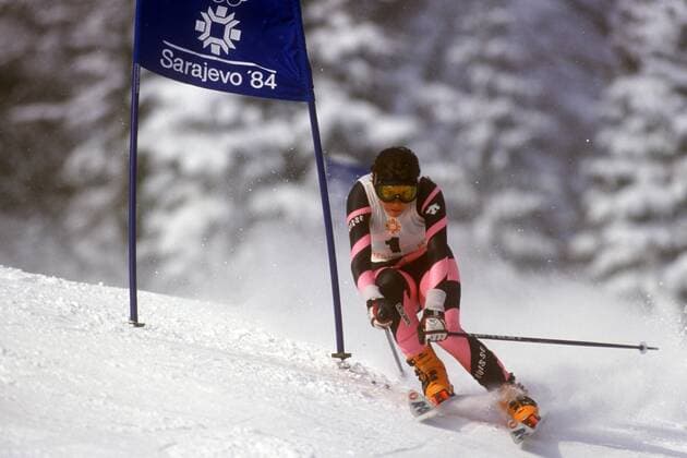 Michela Figini (Schweiz) Alpiner Skilauf OS Winter Damen Olympische Spiele 1984, Winterspiele, Ski Alpin, Skisport, Riesenslalom, Vdia Einzelbild Jahorina Sarajevo