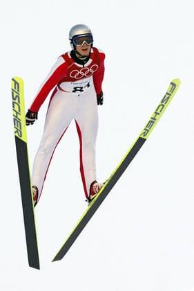 Thomas Morgenstern (Österreich) - Flugphase Skispringen Herren Olympische Spiele Turin 2006, Winterspiele, Nordischer Skisport, Ski Nordisch, Training Einzelbild Pragelato