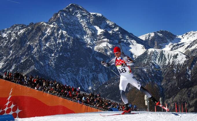 Michael Greis (Deutschland) Biathlon OS Winter Herren Olympische Spiele Turin 2006, Winterspiele, 20km, 20 km, Kilometer Einzelbild Cesana San Sicario Dynamik,