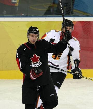 Dany Heatley (Kanada, vorn) - Torjubel Eishockey OS Winter Herren Olympische Spiele Turin 2006, Winterspiele, Nationalmannschaft, Nationalteam, Nationaltrikot Gruppe Turin Freude,