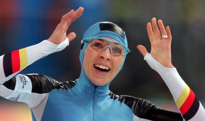 Anni Friesinger (Deutschland) jubelt Eisschnellauf OS Winter Damen Olympische Spiele Turin 2006, Winterspiele, 1500m, 1500 m, Meter Einzelbild Turin Freude,