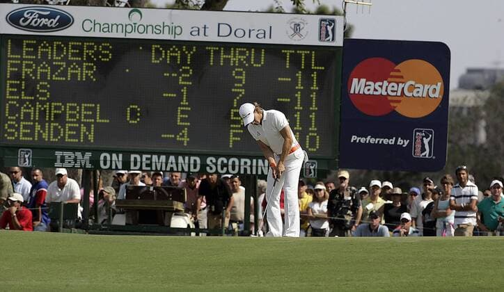 Camilo Villegas (Kolumbien) - Put vor dem Leaderboard - (Icon5345043) Golf Herren Ford Championship 2006, PGA Tour, Golfen Totale Doral EDITORIAL USE ONLY