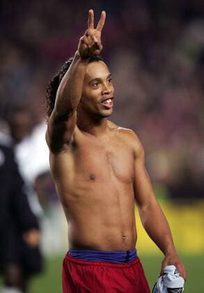 Ronaldinho (FC Barcelona) - Schlußjubel -  Fußball EC 1 Herren Champions League, 2005 2006, Achtelfinale, FC Barcelona, Barca Einzelbild Barcelona Freude,