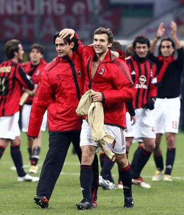 Andriy Shevchenko (re.) und Filippo Inzaghi (beide Milan) - Schlussjubel -  Fußball EC 1 Herren Champions League 2005 2006, AC Mailand - FC Bayern München 4:1 Gruppe Mailand Freude,