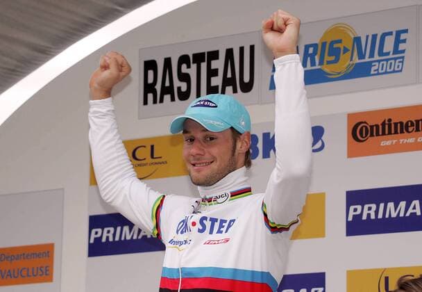 Tom Boonen (Belgien Quick Step Innergetic) bejubelt seinen Etappensieg bei Paris Nizza 2006 Radsport Herren Paris Nizza 2006, Straßenradsport, Straße, Rad, ProTour Einzelbild 4. Etappe: Saint Etienne - Rasteau
