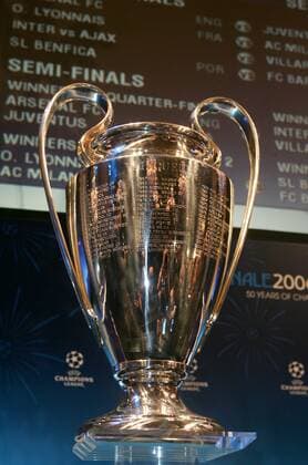 Die neue Version des Coupe des Clubs Champion Europeens mit den Namen aller Champions League Gewinner Fußball EC 1 Herren Champions League 2005 2006, Viertelfinale, Auslosung, Ziehung, auslosen Einzelbild pan13054 Paris  