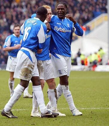 Torjubel Birmingham - V.li. Emile Heskey, Mikael Forssell und Mario Melchiot -  Fußball Herren English Premier League 2005 2006, 1. Englische Liga, Birmingham City Gruppe Birmingham Freude,