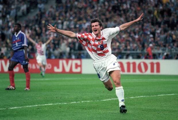 Davor Suker (Kroatien) - Torjubel Fußball Länderspiel Herren Weltmeisterschaft 1998, Nationalmannschaft, Nationalteam, Nationaltrikot, Halbfinale, Vneg Einzelbild Paris Saint Denis, St. Freude, Begeisterung,