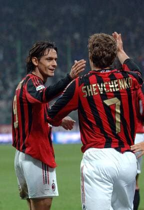 Andriy Shevchenko (re.) und Filippo Inzaghi (beide Milan) - Torjubel Fußball Herren Serie A 2005 2006, 1. Italienische Liga, AC Mailand Gruppe Mailand Freude,