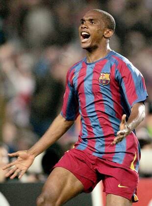 Samuel Etoo (FC Barcelona) - Torjubel -  Fußball EC 1 Herren Champions League 2005 2006, FC Barcelona, Barca Einzelbild Barcelona Begeisterung, Freude,
