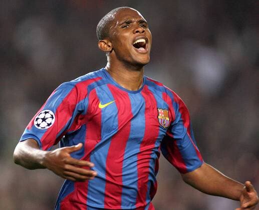 Samuel Etoo (Barcelona) - Torjubel -  Fußball EC 1 Herren Champions League 2005 2006, FC Barcelona, Barca Einzelbild Viertelfinale Barcelona Freude, Begeisterung,
