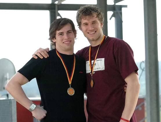 David Jandl (li.) und Anton Gavel (beide Gießen) mit der Bronzemedaille für den BBL Pokal 2005 2006 Basketball 1. BL Herren BBL Pokal 2005 2006, Pokalspiel, Finalrunde, Top4, Top 4, Final Four, Endrunde, Spiel um Platz drei Gruppe Bamberg