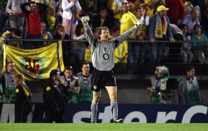 Torwart Jens Lehmann (Arsenal) - Schlussjubel -  Fußball EC 1 Herren Champions League 2005 2006, Arsenal FC London Totale Halbfinale, Villarreal Begeisterung, Freude,