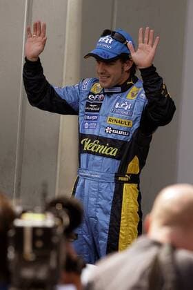 Fernando Alonso (Spanien Renault) freut sich über seine Pole Position Motorsport Grand Prix Herren Großer Preis von Europa 2006, Formel 1 Weltmeisterschaft, F1, F, GP, WM, Qualifying Einzelbild Nürburgring Nürburg Freude,