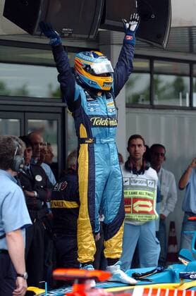 Fernando Alonso (Spanien Renault) - Jubel Motorsport Grand Prix Herren Großer Preis von Spanien 2006, Formel 1 Weltmeisterschaft, F1, F, GP, WM, Qualifying Einzelbild Circuit de Catalunya Barcelona Freude,