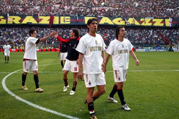 Abgang Milan, v.re.: Andrea Pirlo, Rui Costa, Marek Jankulovski und Kaka - Fußball Herren Serie A 2005 2006, 1. Italienische Liga, AC Mailand Gruppe Mailand